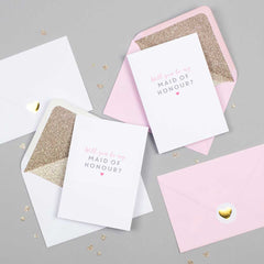 Will you be my Maid of Honour card with glitter-lined envelope