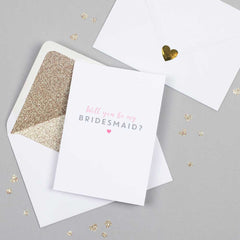 Will you be my Bridesmaid card with white glitter-lined envelope