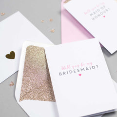 Will you be my Bridesmaid card with glitter-lined envelope