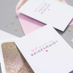Will you be my Bridesmaid card with glitter-lined envelope
