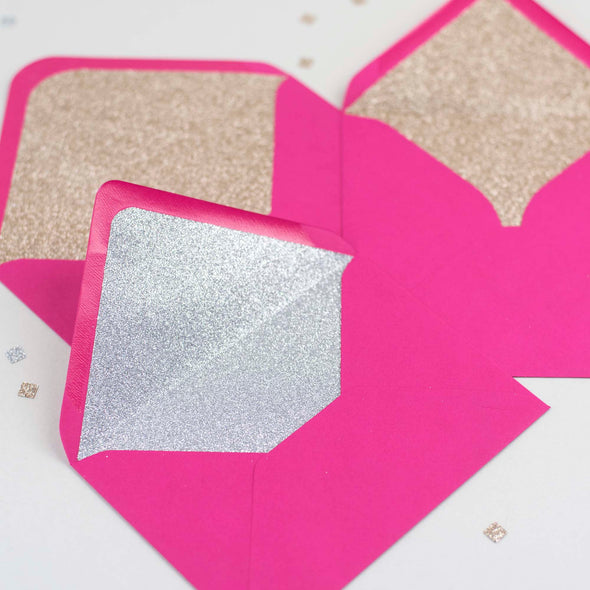 Fuchsia Pink glitter-lined envelopes - Pack of 10